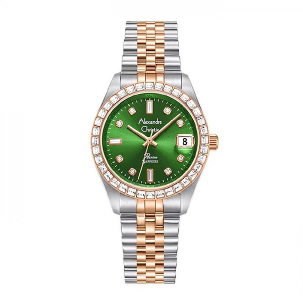 Alexandre Christie AC 5013 Silver Rosegold Green Diamond Ring LDBTRGNDR